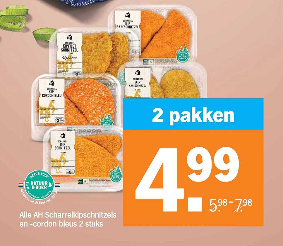 Alle AH Scharrelkipschnitzels en -cordon bleus 2 stuks 2 pakken
