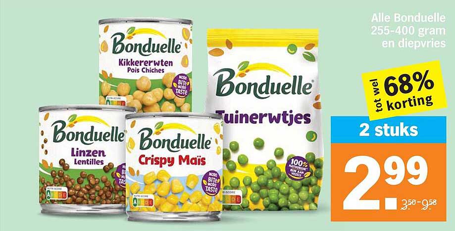 Alle Bonduelle 255-400 gram en diepvries 2 stuks tot wel 68% korting