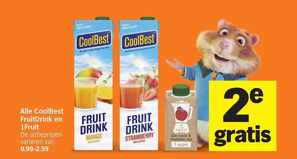 Alle CoolBest FruitDrink en 1Fruit 2e gratis