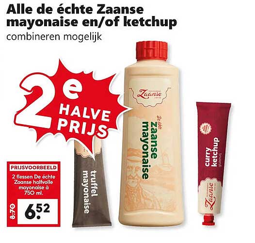 Alle de échte Zaanse mayonaise en/of ketchup combineren mogelijk 2e halve prijs