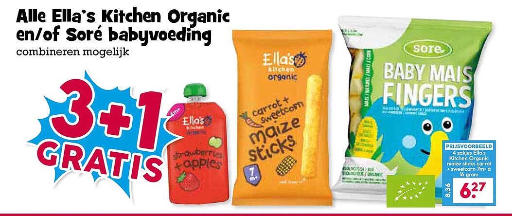 Alle Ella’s Kitchen Organic en/of So’é babyvoeding combineren mogelijk 3+1 GRATIS