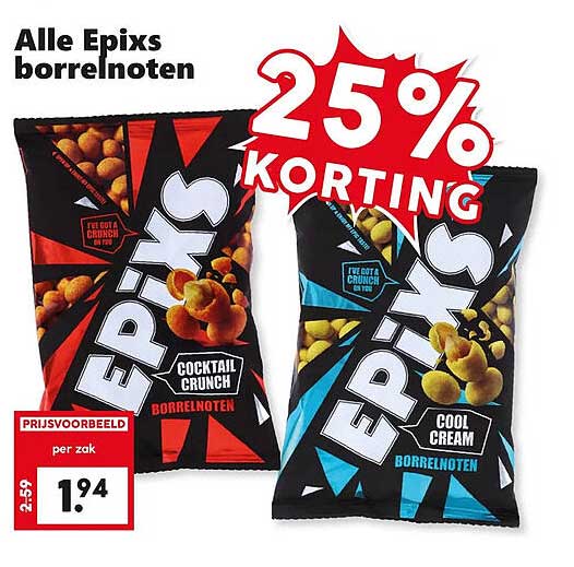 Alle Epix borrelnoten 25% korting