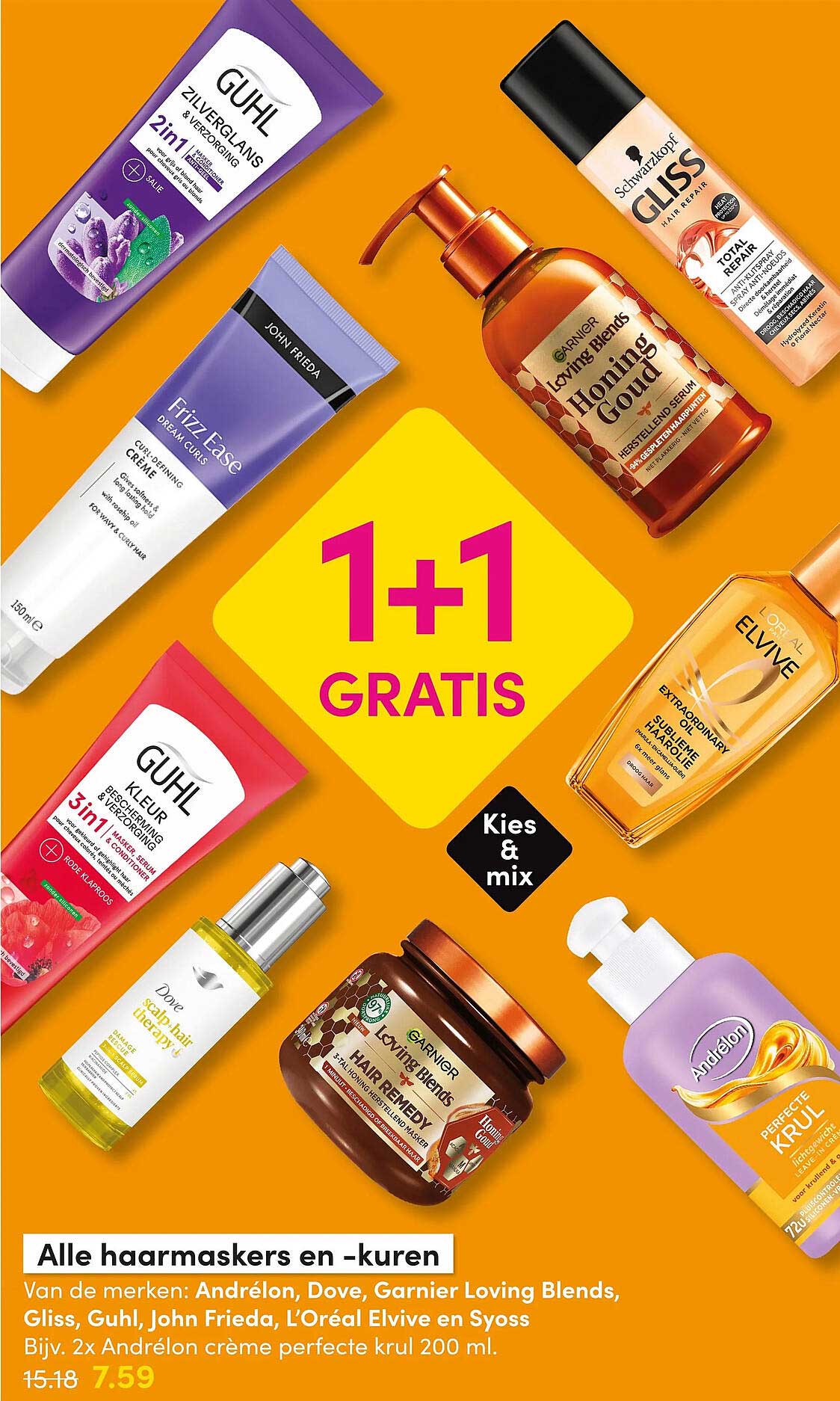 Alle haarmaskers en -kuren 1+1 gratis