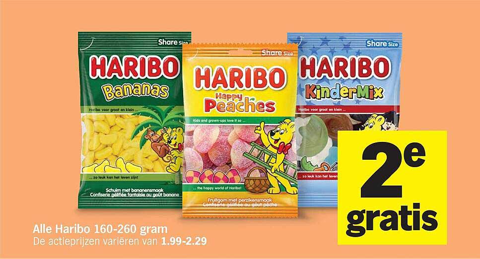 Alle Haribo 160-260 gram 2e gratis