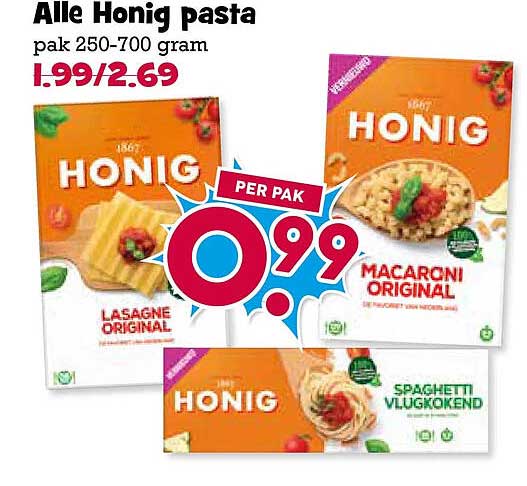 Alle Honig pasta pak 250-700 gram