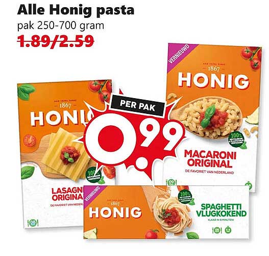 Alle Honig pasta pak 250-700 gram