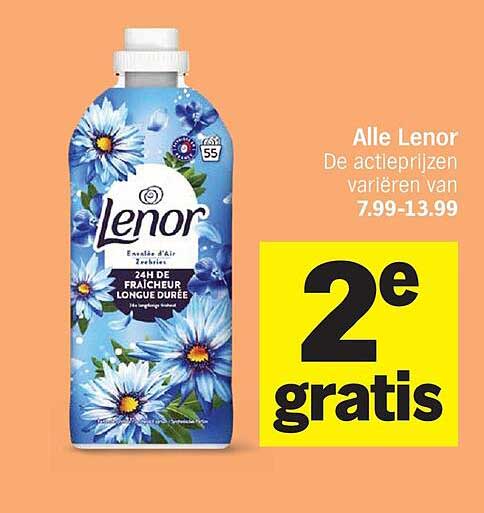 Alle Lenor De actieprijzen variëren van 7.99-13.99 2e gratis