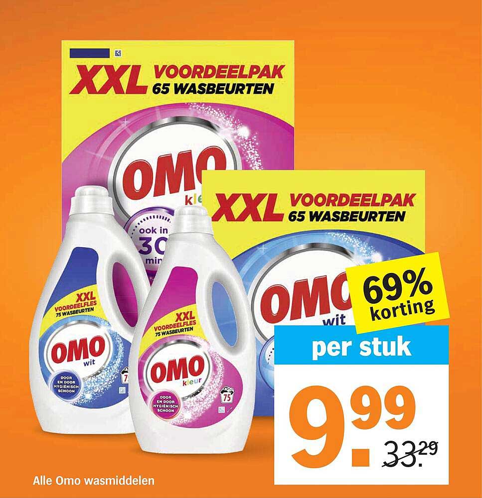 Alle Omo wasmiddelen 69% korting per stuk