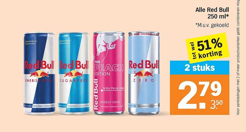Alle Red Bull 250 ml* 2 stuks tot wel 51% korting