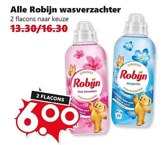 Alle Robijn wasverzachter 2 flacons naar keuze