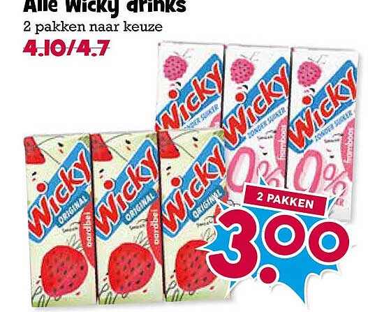 Alle Wicky drinks 2 pakken naar keuze