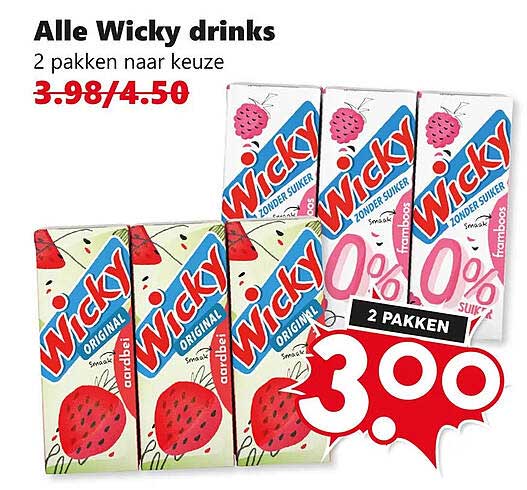 Alle Wicky drinks 2 pakken naar keuze