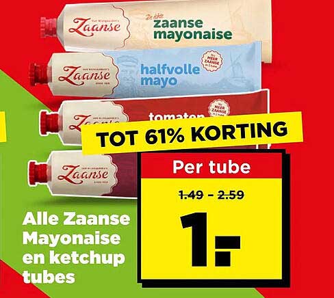 Alle Zaanse Mayonaise en ketchup tubes TOT 61% KORTING