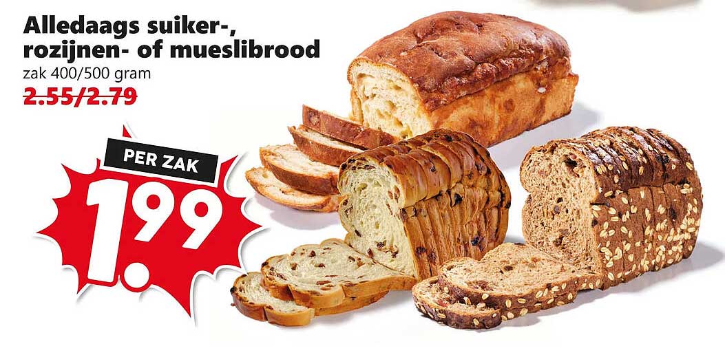 Alledaags suiker-, rozijnen- of mueslibrood