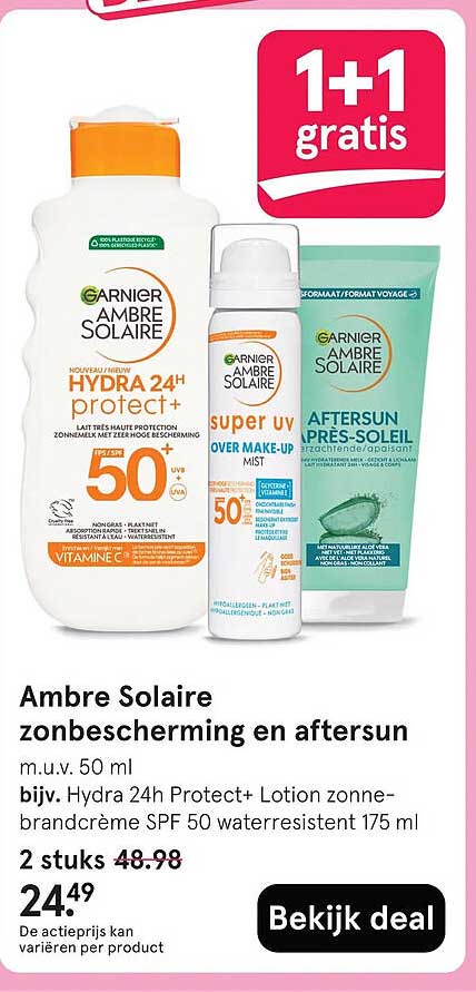 Ambre Solaire zonbescherming en aftersun 1+1 gratis