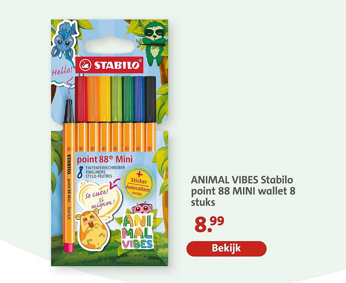 ANIMAL VIBES Stabilo point 88 MINI wallet 8 stuks