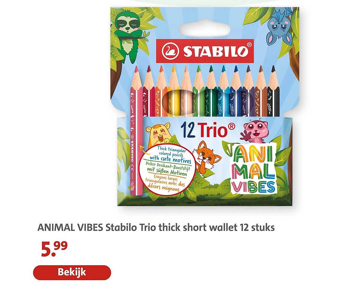 ANIMAL VIBES Stabilo Trio thick short wallet 12 stuks