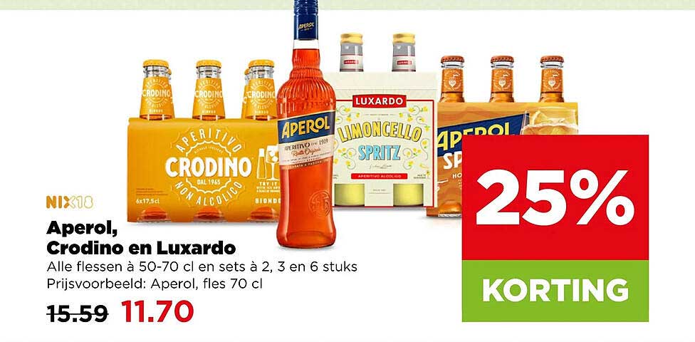 Aperol, Crodino en Luxardo 25% korting