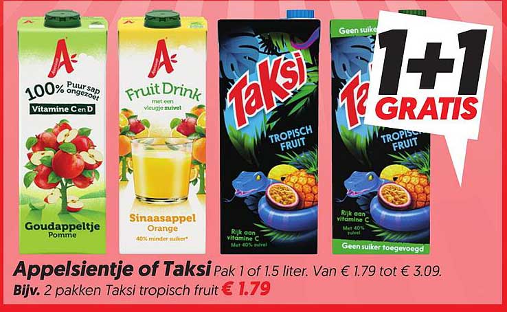 Appelsientje of Taksi Pak 1 of 1.5 liter 1+1 GRATIS
