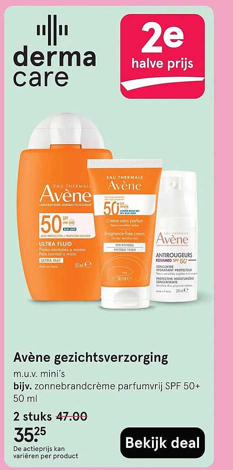 Avène gezichtsverzorging 2e halve prijs