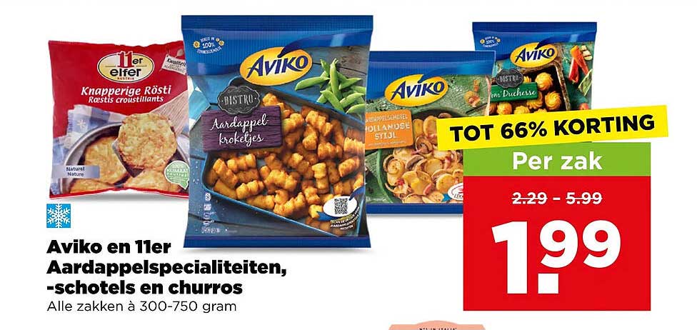 Aviko en 11er Aardappelspecialiteiten, -schotels en churros