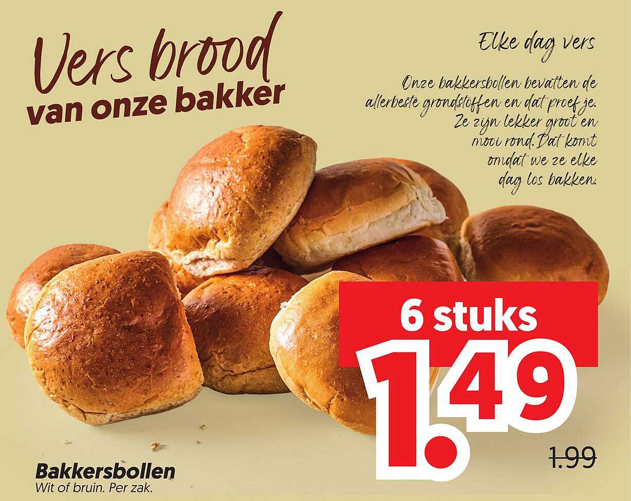 Bakkersbollen Wit of bruin. Per zak. 6 stuks