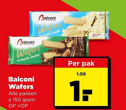 Balconi Wafers Alle pakken à 150 gram OP =OP