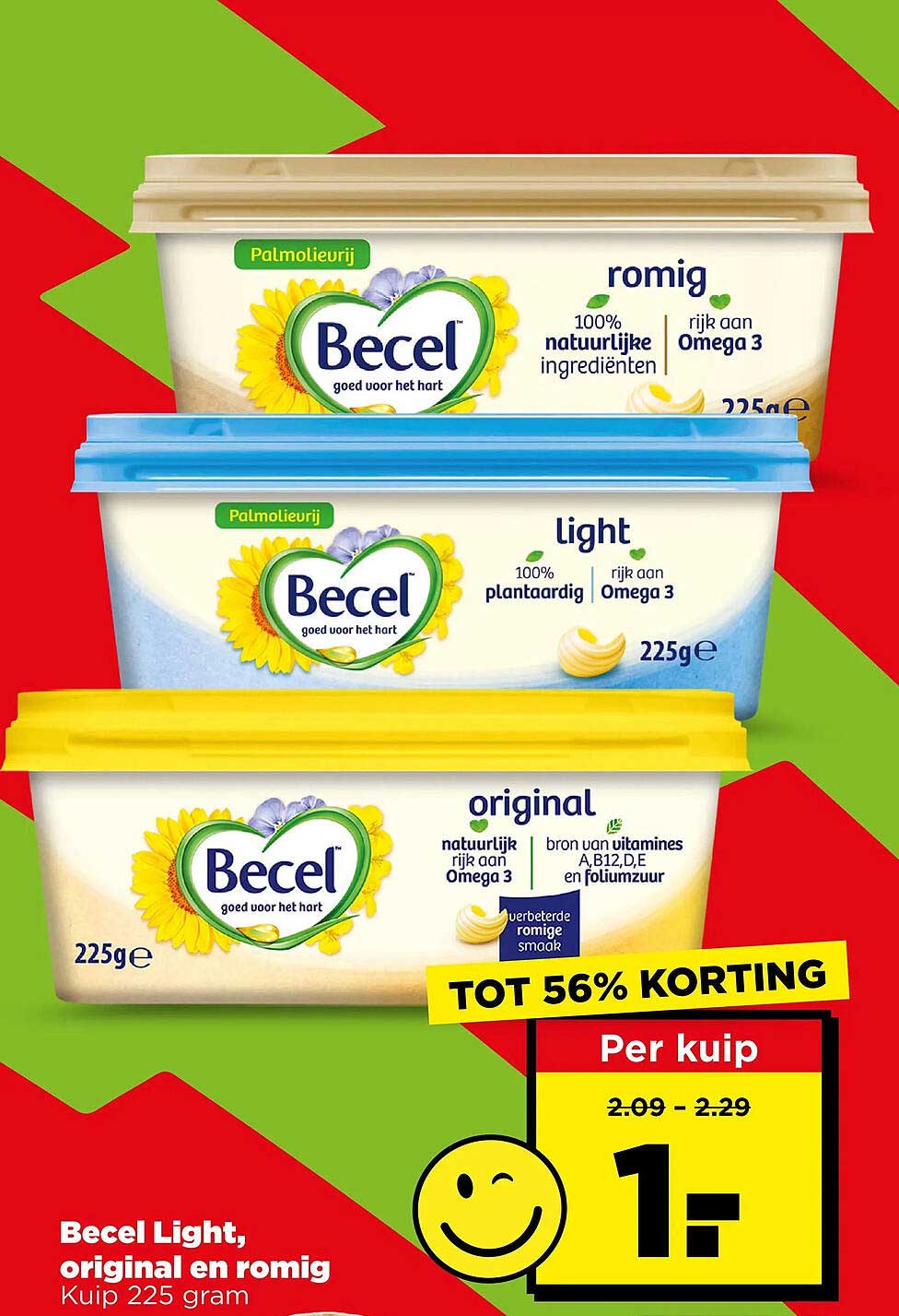 Becel Light, original en romig Kuip 225 gram
