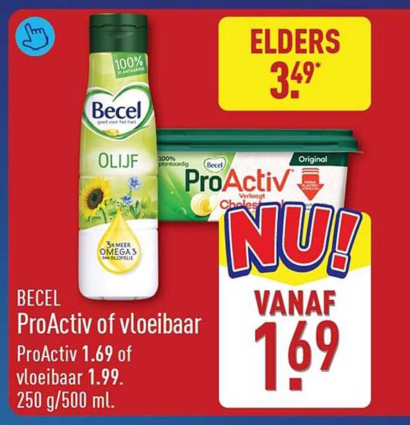 BECEL ProActiv of vloeibaar ProActiv 1.69 of vloeibaar 1.99. 250 g/500 ml.