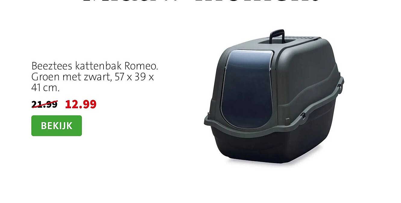 Beeztees kattenbak Romeo. Groen met zwart, 57 x 39 x 41 cm.