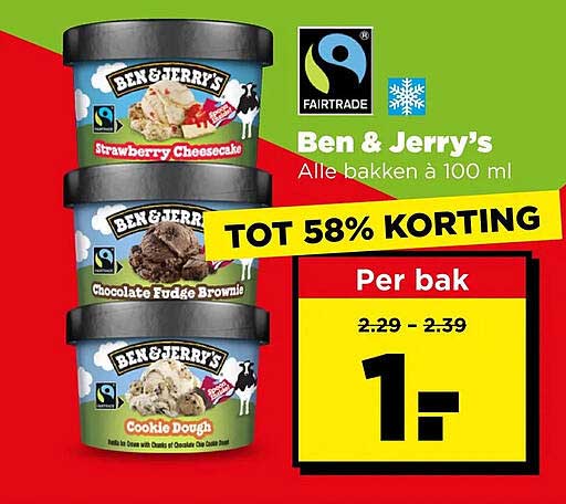 Ben & Jerry's Alle bakken à 100 ml TOT 58% KORTING