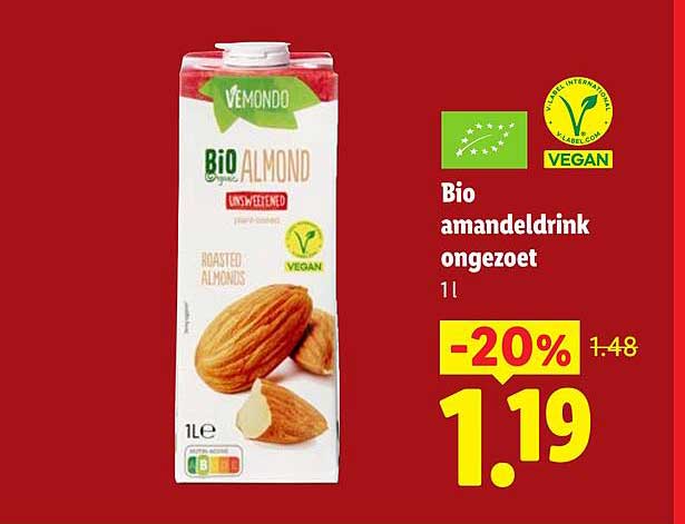 Bio amandeldrink ongezoet 1 l -20%