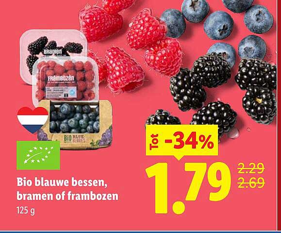 Bio blauwe bessen, bramen of frambozen