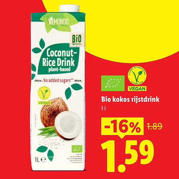 Bio kokos rijstdrnk 1 l -16%