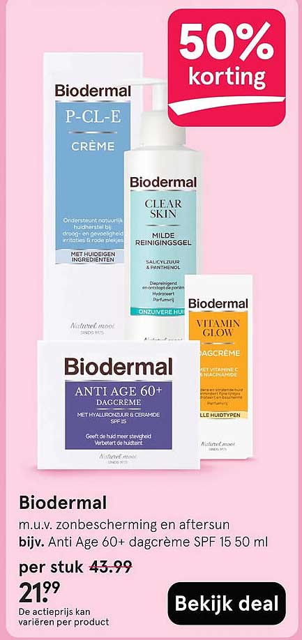 Biodermal m.u.v. zonbescherming en aftersun bijv. Anti Age 60+ dagcrème SPF 15 50 ml