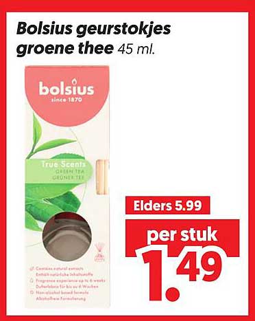 Bolsius geurstokjes groene thee 45 ml.