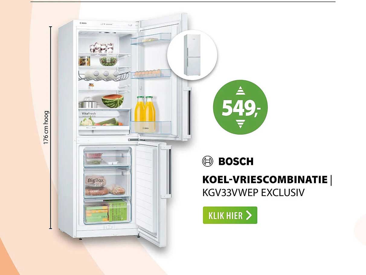 BOSCH KOEL-VRIESCOMBINATIE | KGV33VWEP EXCLUSIV