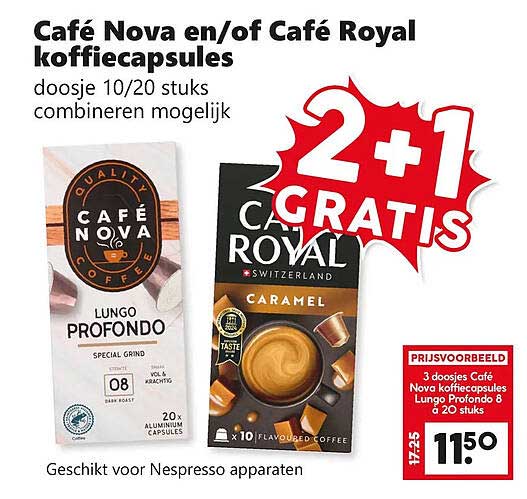 Café Nova en/of Café Royal koffiecapsules 2+1 gratis