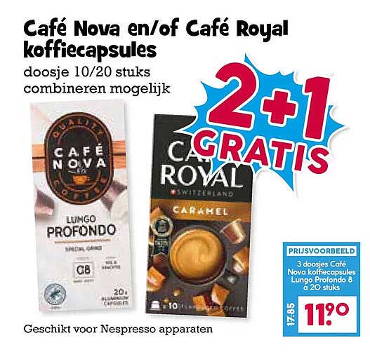 Café Nova en/of Café Royal koffiecapsules 2+1 gratis