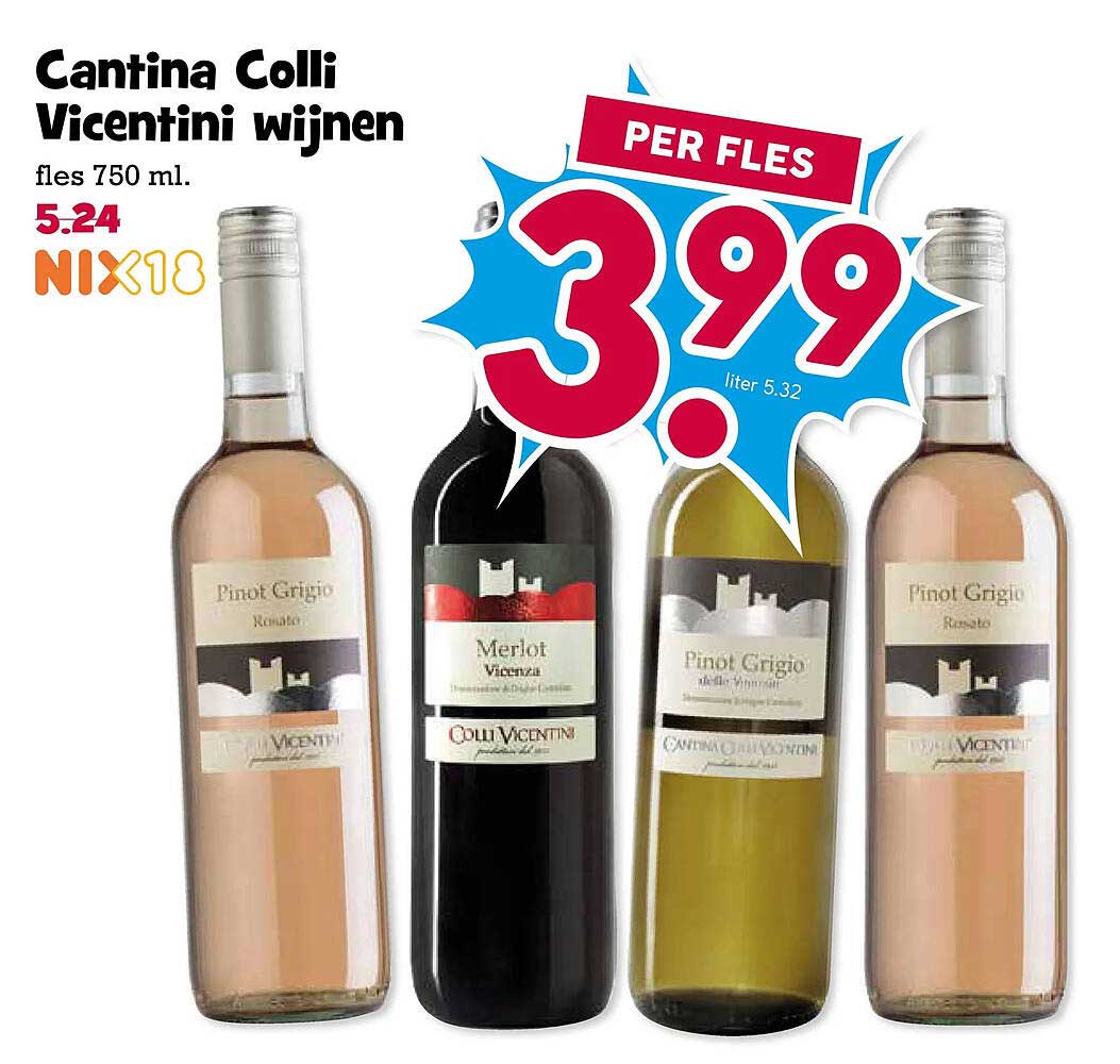 Cantina Colli Vicentini wijnen 750 ml. PER FLES