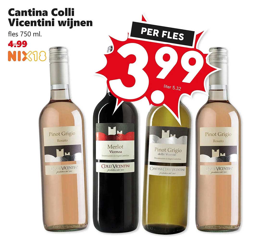 Cantina Colli Vicentini wijnen fles 750 ml. PER FLES