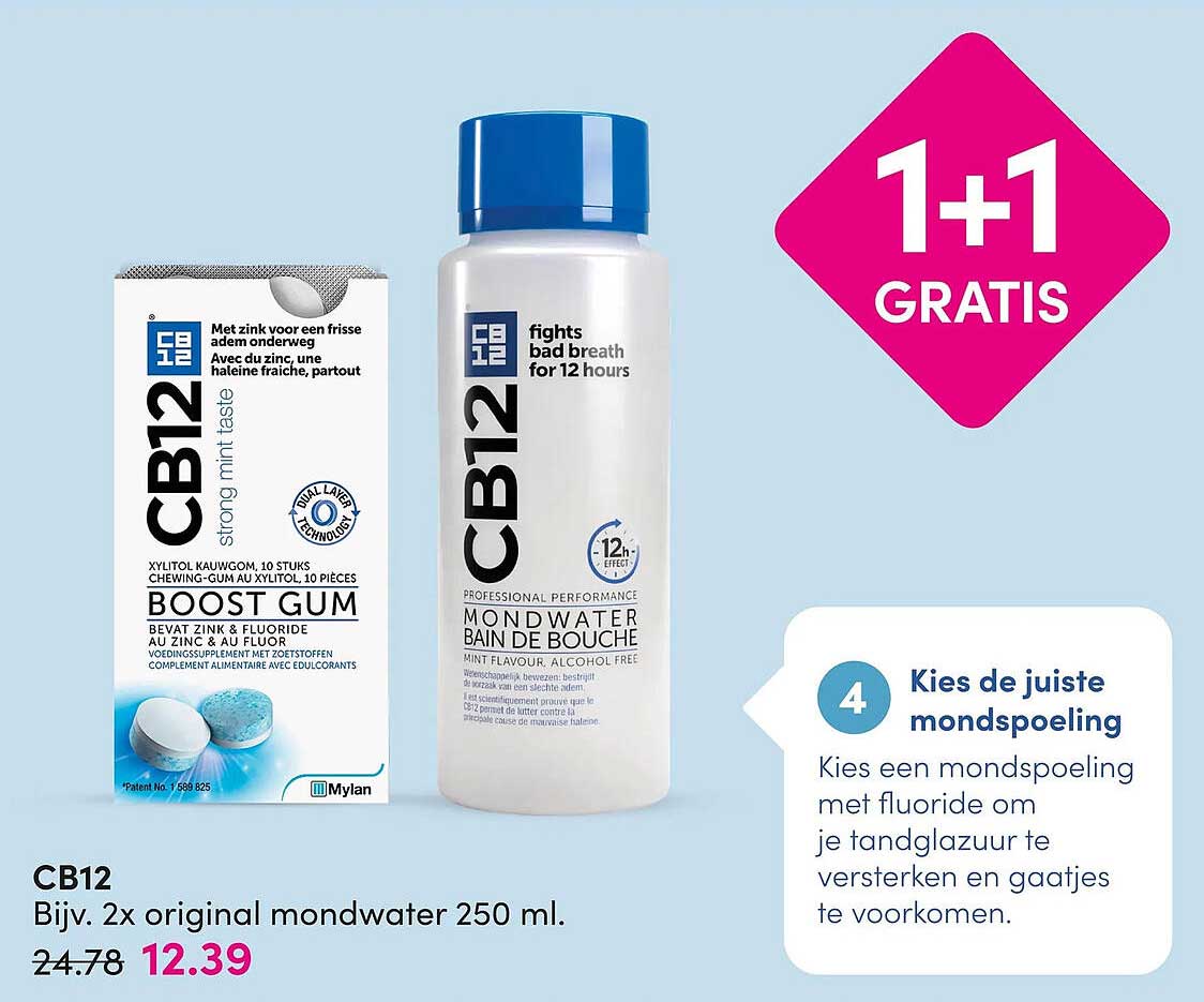 CB12 Bijv. 2x original mondwater 250 ml. 1+1 GRATIS