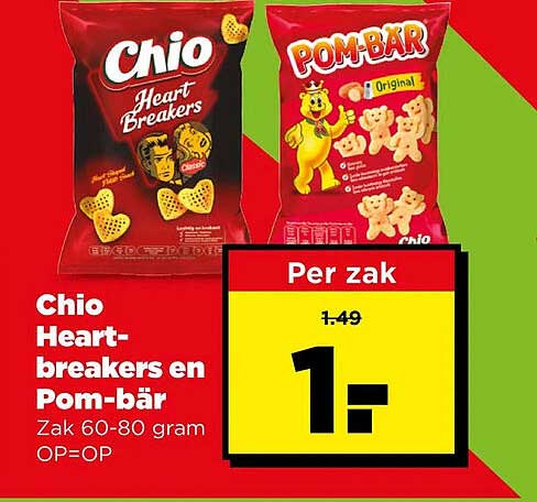 Chio Heart-breakers en Pom-bär Zak 60-80 gram OP=OP