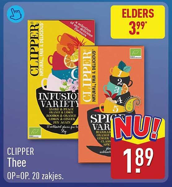 CLIPPER Thee OP=OP. 20 zakjes.