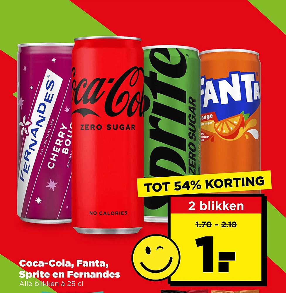 Coca-Cola, Fanta, Sprite en Fernandes Alle blikken à 25 cl 2 blikken