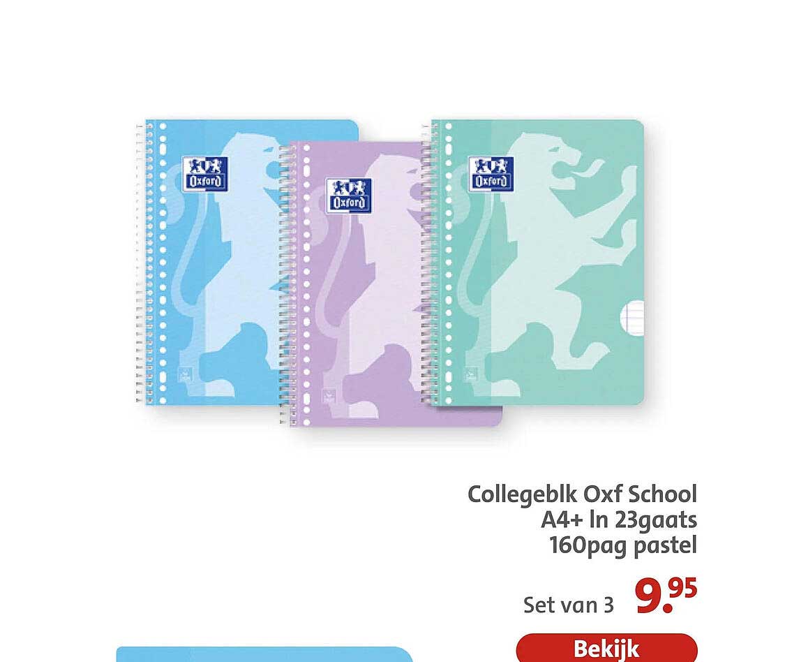 Collegeblok Oxf School A4+ In 23gaats 160pag pastel