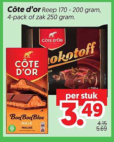 Côte d’or Reep 170 - 200 gram, 4-pack of zak 250 gram.