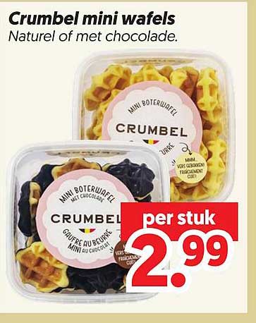 Crumbel mini wafels Naturel of met chocolade.