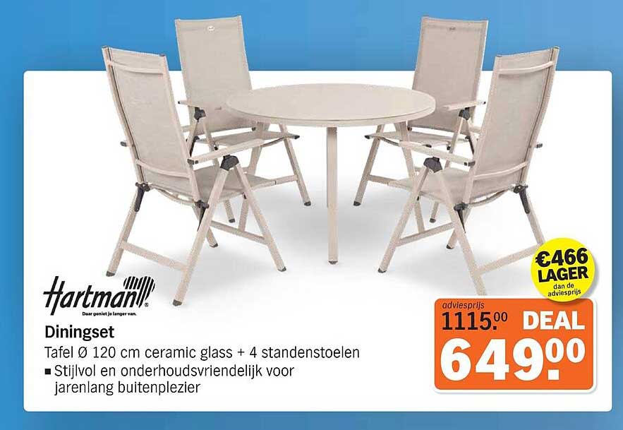 Diningset Tafel Ø 120 cm ceramic glass + 4 standenstoelen