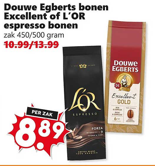 Douwe Egberts bonen Excellent of L’OR espresso bonen zak 450/500 gram